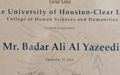 The University of Houston- Clear Lake Appreciating Badar Al Yazeedi